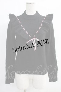 Ank Rouge / はしごリボンVフリルニット M ブラック/ピンク H-25-01-19-034-CA-TO-NS-ZH