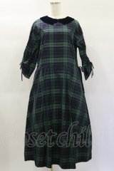Jane Marple Dans Le Salon / メモリアルチェックベルベットカラードレス  グリーン×ネイビーチェック H-25-01-20-1073-JM-OP-KB-ZT084
