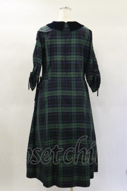 画像2: Jane Marple Dans Le Salon / メモリアルチェックベルベットカラードレス  グリーン×ネイビーチェック H-25-01-20-1073-JM-OP-KB-ZT084