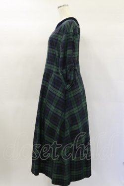 画像3: Jane Marple Dans Le Salon / メモリアルチェックベルベットカラードレス  グリーン×ネイビーチェック H-25-01-20-1073-JM-OP-KB-ZT084