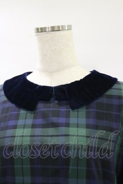 画像4: Jane Marple Dans Le Salon / メモリアルチェックベルベットカラードレス  グリーン×ネイビーチェック H-25-01-20-1073-JM-OP-KB-ZT084