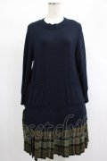 Jane Marple Dans Le Salon / ニットとTartan checkのトロンプルイユドレス  ネイビー×カーキ H-25-01-21-1027-JM-OP-KB-ZT084