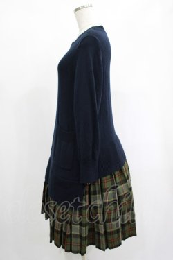 画像2: Jane Marple Dans Le Salon / ニットとTartan checkのトロンプルイユドレス  ネイビー×カーキ H-25-01-21-1027-JM-OP-KB-ZT084