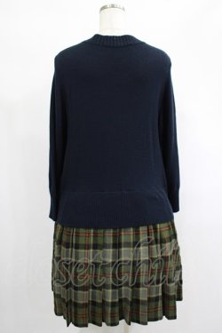 画像3: Jane Marple Dans Le Salon / ニットとTartan checkのトロンプルイユドレス  ネイビー×カーキ H-25-01-21-1027-JM-OP-KB-ZT084
