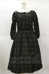 Jane Marple / Memory shadow check shirring dress  ブラック H-25-01-22-039-JM-OP-KB-ZT030