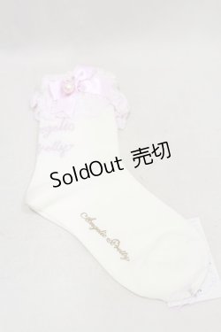 画像1: Angelic Pretty / プリンセスロゴクルー丈ソックス  オフ/ピンク H-25-01-23-077-AP-ZA-NS-ZH