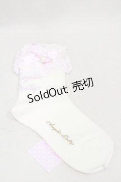画像1: Angelic Pretty / プリンセスロゴクルー丈ソックス  オフ/ピンク H-25-01-23-079-AP-ZA-NS-ZH