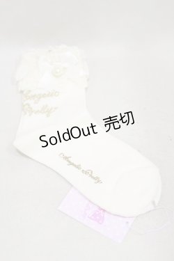 画像1: Angelic Pretty / プリンセスロゴクルー丈ソックス  オフ/ゴールド H-25-01-23-063-AP-ZA-NS-ZH