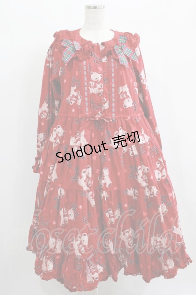 画像1: PINK HOUSE×misako＆einko / Love Ribbon Bearミディワンピース Free レッド H-25-01-28-012-LO-OP-NS-ZH (1)