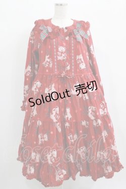 画像1: PINK HOUSE×misako＆einko / Love Ribbon Bearミディワンピース Free レッド H-25-01-28-012-LO-OP-NS-ZH