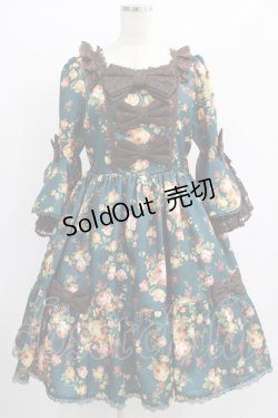 画像1: axes femme kawaii / アンティークローズ柄ワンピース M グリーン H-25-01-29-011-AX-OP-NS-ZH