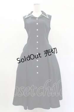 画像1: an another angelus / 配色ステッチ開衿ノースリーブワンピース Free ネイビー H-25-02-02-1014-CA-OP-NS-ZH