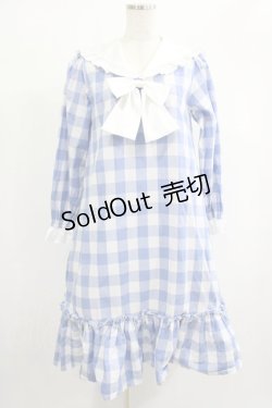 画像1: Nile Perch / ギンガムチェックセーラーワンピース Free ブルー H-25-02-03-1012-LO-OP-NS-ZH