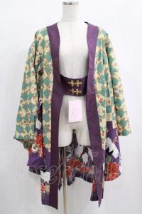 metamorphose / 百花繚乱〜まほろばの舞〜着物風羽織り Free 緑青×紫 H-25-02-06-038-ME-JA-NS-ZH