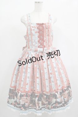 画像1: metamorphose//【プラスサイズ】Happy Sewing Time フリルジャンパースカート+ヘッドドレスセット プラスサイズ サックス赤系(Saxe Blue/Red) H-25-02-06-016-GO-OP-NS-ZH