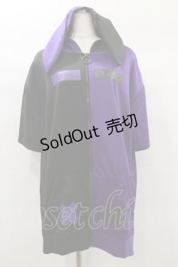 画像1: NieR Clothing / うさ耳付きTWO-TONE SHORT SLEEVE OUTER  黒×紫 H-25-02-08-040-PU-TO-KB-ZH