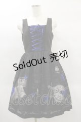 Moi-meme-Moitie / アルケミープリント編み上げジャンパースカート  黒×ネイビー H-25-02-08-045-MO-OP-KB-ZH