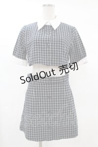 Tnewties / 《パズルのラストピース》クロップドチェックブラウス+ハイウエストチェックスカート ブラウスM/スカートL Dark Navy H-25-02-12-1043-0-OP-NS-ZH