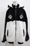LISTEN FLAVOR / 猫耳肉球ファイヤーボアブルゾン  ブラック×ホワイト H-25-02-15-029-PU-JA-KB-ZT-C036