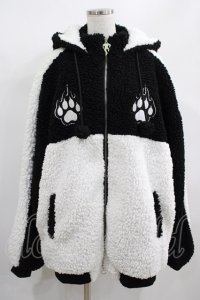 LISTEN FLAVOR / 猫耳肉球ファイヤーボアブルゾン  ブラック×ホワイト H-25-02-15-029-PU-JA-KB-ZT-C036