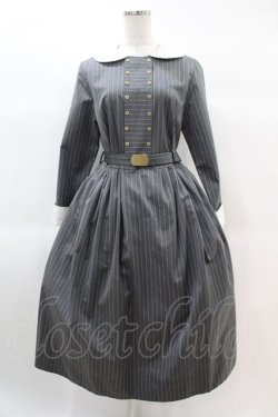 画像1: Jane Marple / ブリティッシュストライプtea houseドレス  グレー H-25-02-15-1019-JM-OP-KB-ZH