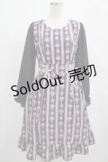 axes femme POETIQUE / ローズストライプ長袖ワンピース M パープル H-25-02-16-029-AX-OP-NS-ZH