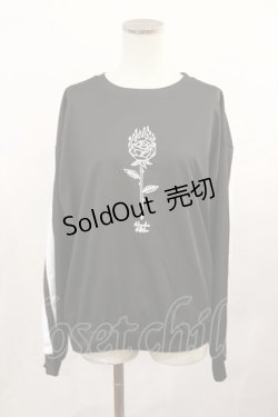 画像1: HELL CAT PUNKS / ローズプリントライントップス  黒×白 H-25-02-17-1022-PU-TO-KB-ZH