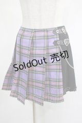 DARK IN LOVE / Punk purple checked splicing black pleated skirt XL パープル×ブラック H-25-02-19-2025-PU-SK-KB-ZI