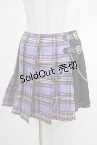 DARK IN LOVE / Punk purple checked splicing black pleated skirt XL パープル×ブラック H-25-02-19-2025-PU-SK-KB-ZI