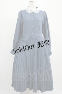 m petit by misako / レース襟プリーツワンピース L ブルー H-25-02-19-012-LO-OP-NS-ZH