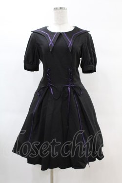 画像1: DARK IN LOVE / Magic girl purple line trims mini dress M ブラック H-25-02-21-1016-PU-OP-KB-ZH