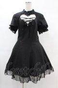 DARK IN LOVE / Gothic lolita hearted lace up midi dress L ブラック H-25-02-21-1020-PU-OP-KB-ZH