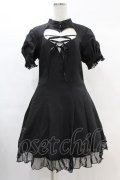 DARK IN LOVE / Gothic lolita hearted lace up midi dress L ブラック H-25-02-21-1021-PU-OP-KB-ZH