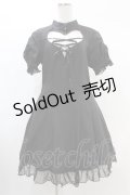 DARK IN LOVE / Gothic lolita hearted lace up midi dress L ブラック H-25-02-21-1021-PU-OP-KB-ZH