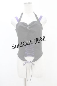 DARK IN LOVE / Punk rock moon violet lace up arrow halter corset S ブラック H-25-02-21-1035-PU-TO-KB-ZH