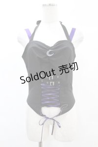DARK IN LOVE / Punk rock moon violet lace up arrow halter corset M ブラック H-25-02-21-1036-PU-TO-KB-ZH