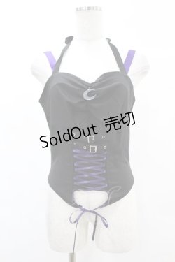 画像1: DARK IN LOVE / Punk rock moon violet lace up arrow halter corset M ブラック H-25-02-21-1036-PU-TO-KB-ZH