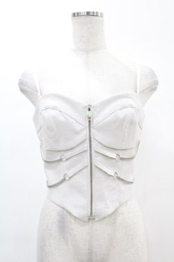 画像1: DARK IN LOVE / Punk white rib-chain zipper corset S ホワイト H-25-02-21-1038-PU-TO-KB-ZH