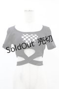 DARK IN LOVE / Punk locomotive check heart crop top XS ブラック H-25-02-21-1040-PU-TO-KB-ZH