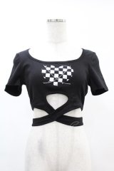 DARK IN LOVE / Punk locomotive check heart crop top XS ブラック H-25-02-21-1040-PU-TO-KB-ZH