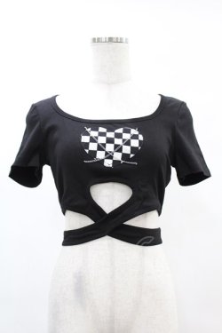 画像1: DARK IN LOVE / Punk locomotive check heart crop top XS ブラック H-25-02-21-1040-PU-TO-KB-ZH