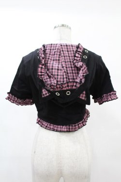 画像2: DARK IN LOVE / Gothic lolita pink plaid cat ear hoody cape S ブラック×ピンク H-25-02-21-1042-PU-TO-KB-ZY