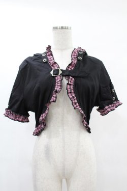 画像1: DARK IN LOVE / Gothic lolita pink plaid cat ear hoody cape XL ブラック×ピンク H-25-02-21-1046-PU-TO-KB-OS