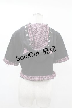 画像2: DARK IN LOVE / Gothic lolita pink plaid cat ear hoody cape XL ブラック×ピンク H-25-02-21-1047-PU-TO-KB-ZS