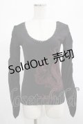 Qutie Frash / バックレースアップギャザースリーブトップス  黒×赤 H-25-02-21-050-QU-TO-KB-ZH