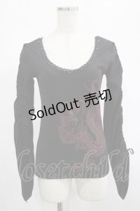 Qutie Frash / バックレースアップギャザースリーブトップス  黒×赤 H-25-02-21-050-QU-TO-KB-ZH