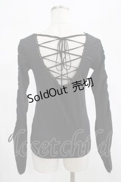 画像3: Qutie Frash / バックレースアップギャザースリーブトップス  黒×赤 H-25-02-21-050-QU-TO-KB-ZH