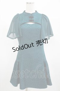axes femme POETIQUE / チャイナデザインミニワンピース M ブルーグリーン H-25-02-22-040-AX-OP-NS-ZH