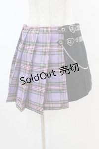 DARK IN LOVE / Punk purple checked splicing black pleated skirt M パープル×ブラック H-25-02-22-1007-PU-SK-KB-ZI