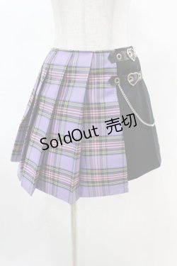 画像1: DARK IN LOVE / Punk purple checked splicing black pleated skirt L パープル×ブラック H-25-02-22-1003-PU-SK-KB-ZY
